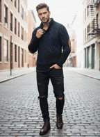 Avarati Men’s Cable Knit Sweater with Elbow Patches